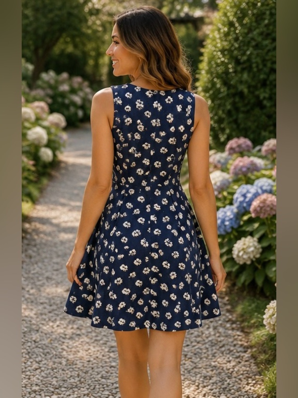 Lascana Floral Fit & Flare Dress Size 14 Blue White Sleeveless - Picture 2 of 8